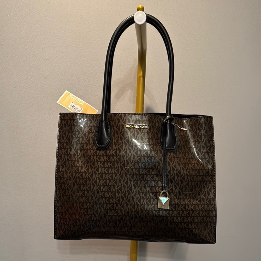 Michael Kors Brown and Black Tote Bag with Signature Monogram